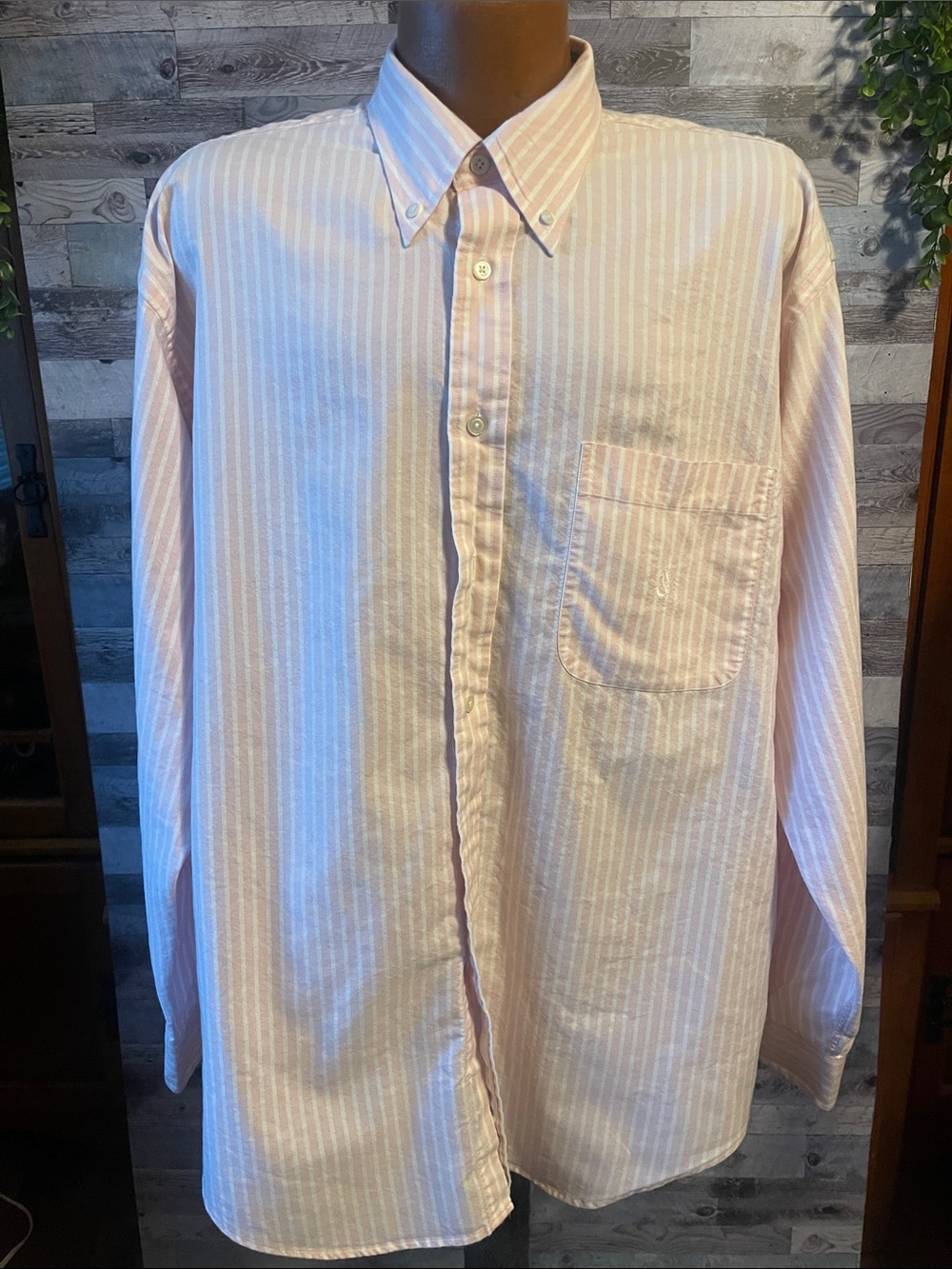 Men's Classic Button-Down Shirt in Light Pink Stripe